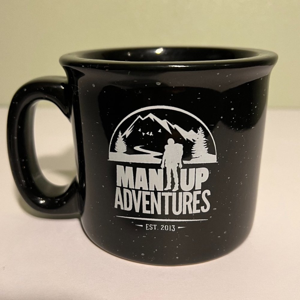 MAN UP ADVENTURES Navy Blue Camping Style Stoneware Coffee Cup Mug 14oz